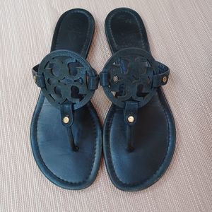 Tory Burch metallic navy Miller sandals